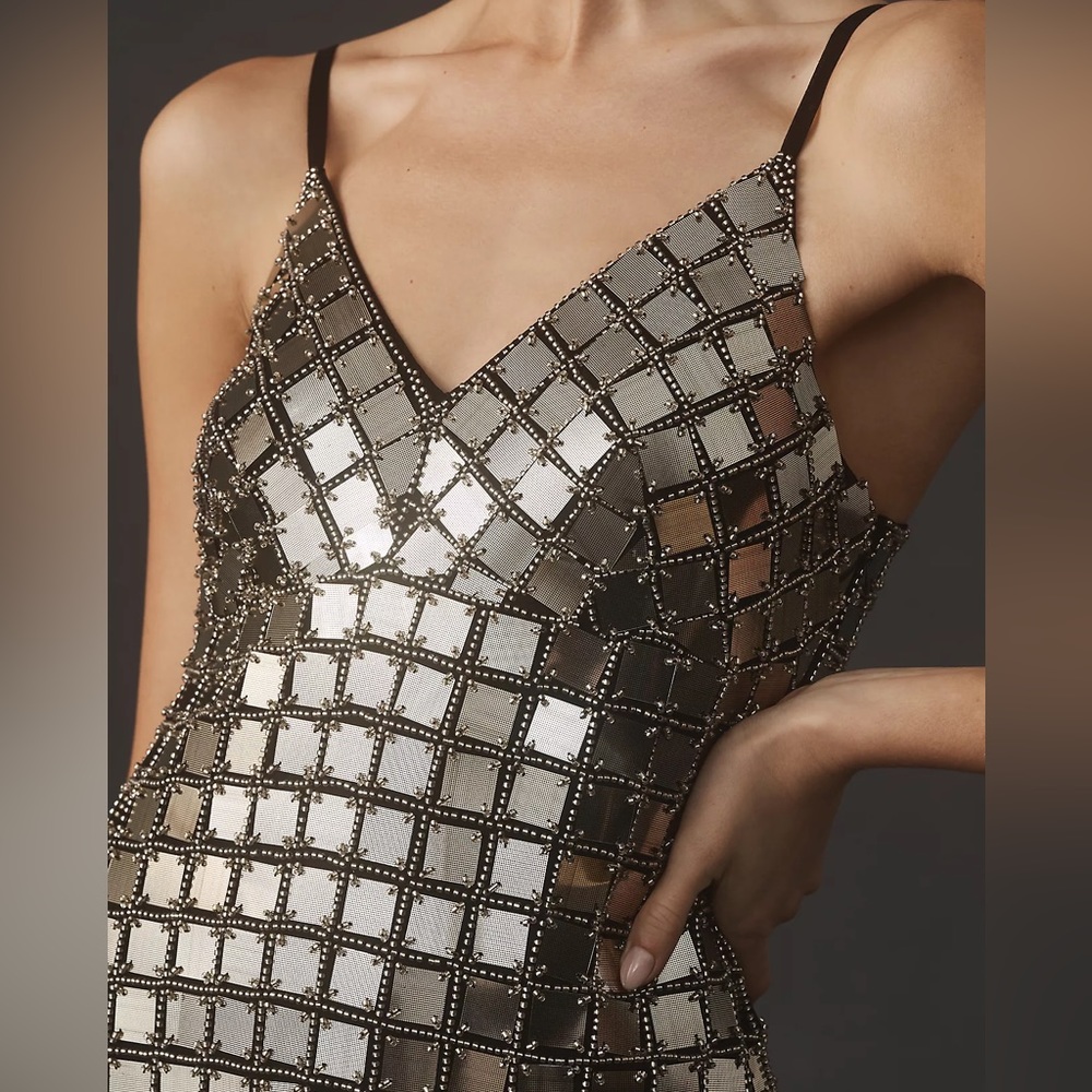 Anthropologie V Neck Chainmail Sequin Midi Dress NWT - Picture 3 of 8